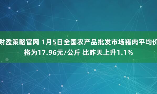 财盈策略官网 1月5日全国农产品批发市场猪肉平均价格为17.96元/公斤 比昨天上升1.1%